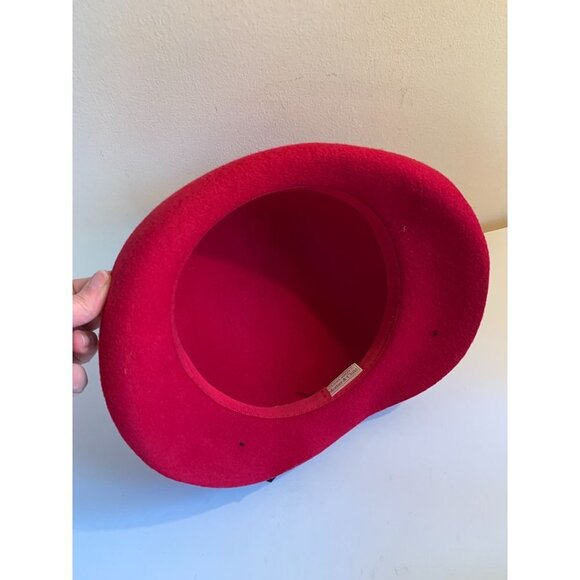 Laura Ashley Vintage 90s Red Felt Wool Brim Hat Velvet Bow main image 6